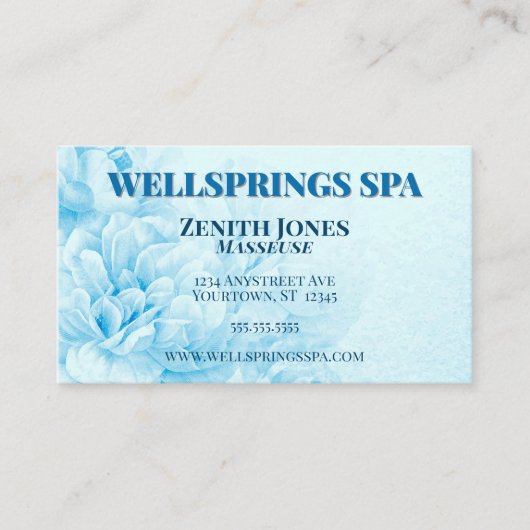 Carte De Visite Massage Spa à fleurs bleues (Devant)