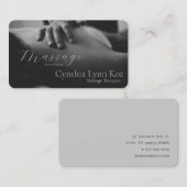 Carte De Visite Massage Text Photo BW Hands Background (Devant / Derrière)