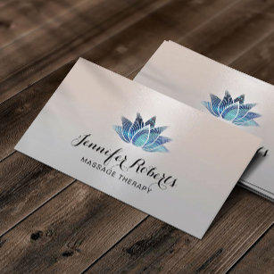 Carte De Visite Massage Thérapie Blue Lotus Moderne Salon d'argent