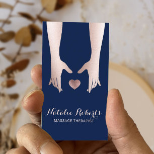 Carte De Visite Massage Thérapie Guérison Mains et Coeur Bleu Mari