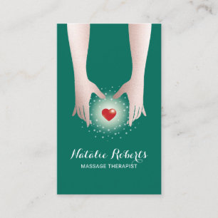 Carte De Visite Massage Thérapie Guérison Mains et Coeur Turquoi