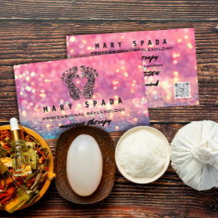 Carte De Visite Massage Thérapie Réflexologie Pieds Rose rose QRCo