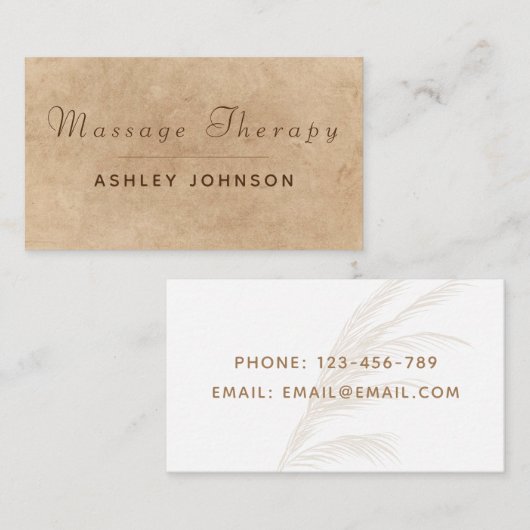 Carte De Visite Massage Thérapie Script moderne Boho Texture papie (Devant / Derrière)
