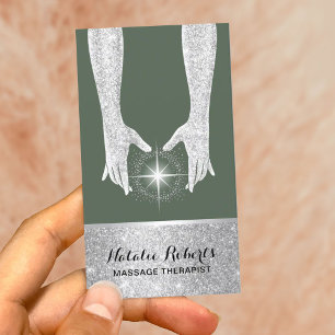 Carte De Visite Massage Thérapie Silver Healing Hands Spa Vert