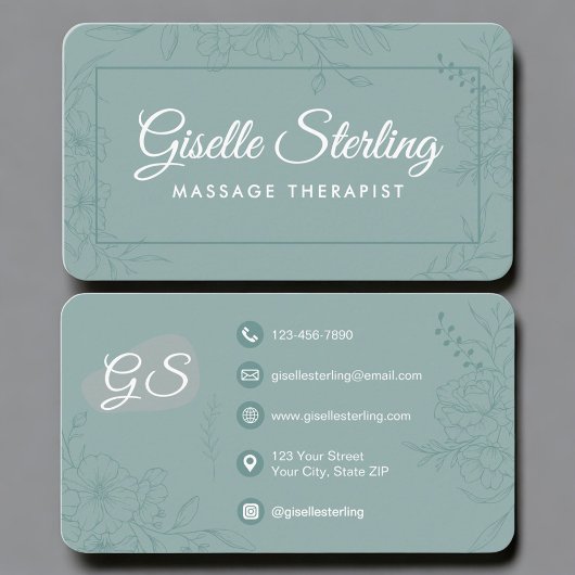 Carte De Visite Massage Therapist Green Teal Floral 