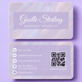 Carte De Visite Massage Therapist Iridescent QR Code Professional