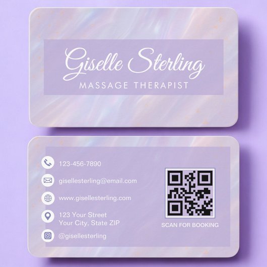 Carte De Visite Massage Therapist Iridescent QR Code Professional