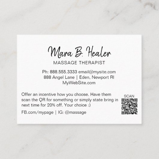 Carte De Visite *~* Massage Therapist Logo Massage Therapy Code QR (Dos)