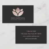 Carte De Visite Massage Therapist Lotus Flower Rose Gold Glitter  (Devant / Derrière)