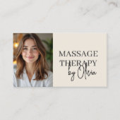 Carte De Visite Massage Therapist Neutral Beige Photo QR Code (Devant)