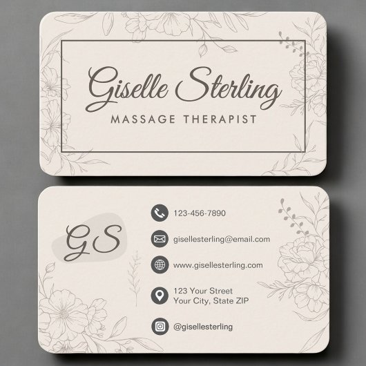 Carte De Visite Massage Therapist Neutral Floral