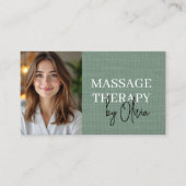 Carte De Visite Massage Therapist Photo Linen Sage Green  (Devant)