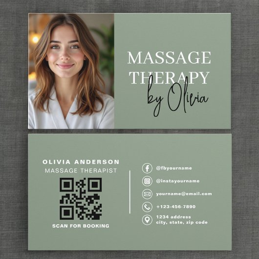 Carte De Visite Massage Therapist Photo Luxury Sage Green 