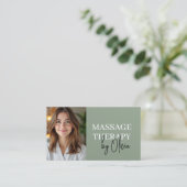 Carte De Visite Massage Therapist Photo Luxury Sage Green  (Debout devant)