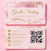 Carte De Visite Massage Therapist Pink Gold Agate QR Code