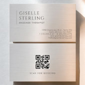 Carte De Visite Massage Therapist QR Code Brushed Metal