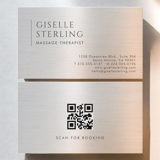 Carte De Visite Massage Therapist QR Code Brushed Metal