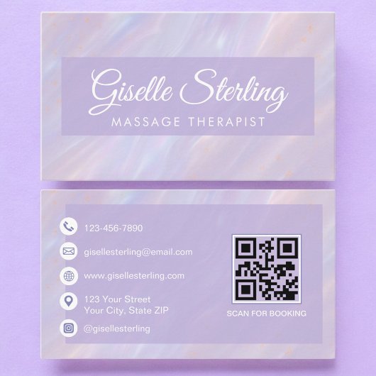 Carte De Visite Massage Therapist QR Code Iridescente Opal