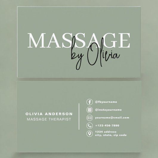 Carte De Visite Massage Therapist Sage Green 