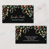 Carte De Visite Massage-Thérapiste - Élégant floral à spirale (Devant / Derrière)