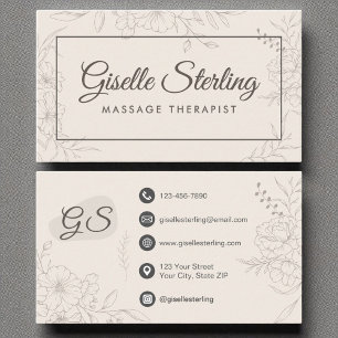 Carte De Visite Massage Thérapiste Neutre ivoire Floral Élégant