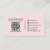 Carte De Visite Massage Thérapiste QR Code Blush Pink Photo (Dos)