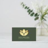 Carte De Visite Massage Therapy Spa Lotus Flower Dark Green (Debout devant)