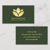 Carte De Visite Massage Therapy Spa Lotus Flower Dark Green (Devant / Derrière)