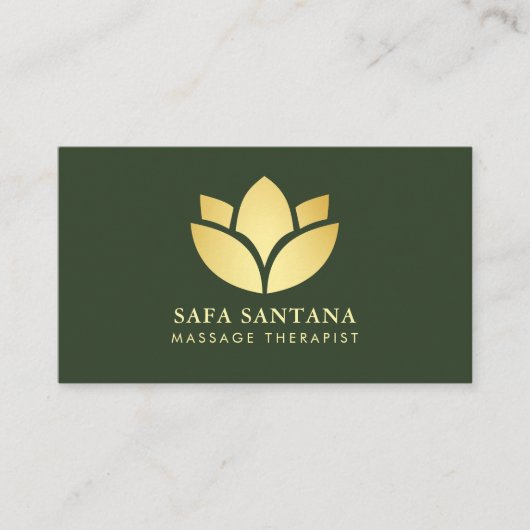Carte De Visite Massage Therapy Spa Lotus Flower Dark Green (Devant)