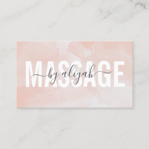 Carte De Visite Massage Typographie Gras Rose Pâle Aquarelle