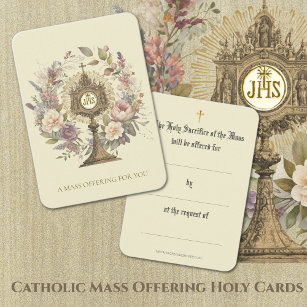 Carte De Visite Masse catholique offrant Monstrance Floral