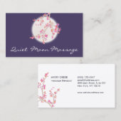 Carte De Visite Masso-thérapeute Spa rose cerise fleurs et lune (Devant / Derrière)