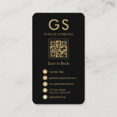 Carte De Visite Massothérapeute Monogram Gold Black QR Code (Dos)
