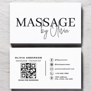 Carte De Visite Massothérapeute QR Code noir blanc