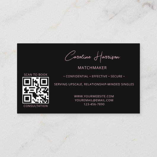 Carte De Visite Matchmaker Dating Service QR Code Black Elegant (Dos)