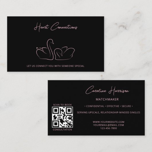 Carte De Visite Matchmaker Dating Service QR Code Black Elegant (Devant / Derrière)
