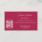 Carte De Visite Matchmaker Dating Service QR Code rouge élégant (Dos)