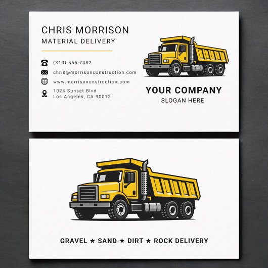 Carte De Visite Material Delivery Dump Truck