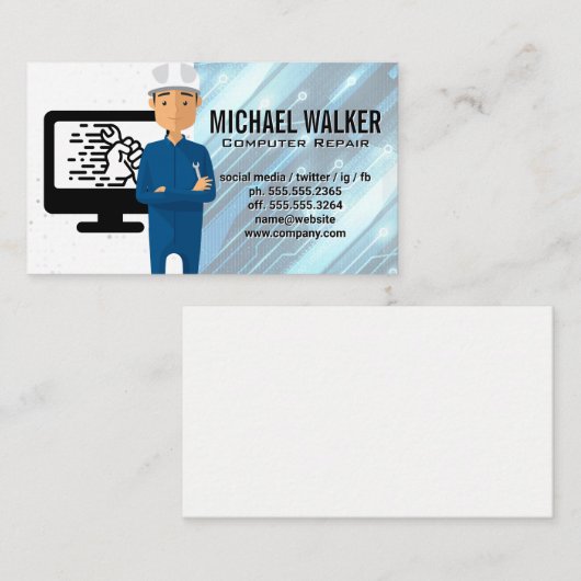 Carte De Visite Matériel informatique | Support technique (Devant / Derrière)