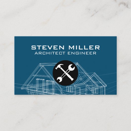 Carte De Visite Matériel | Schéma d'impression bleue | Architecte (Devant)