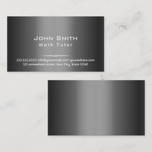 Carte De Visite Math Tutor Classy Dark Grey Metal (Devant / Derrière)