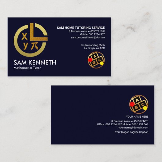 Carte De Visite Math Tutor de circonférence perpendiculaire à l'or (Devant / Derrière)