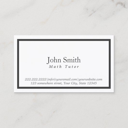 Carte De Visite Math Tutor Minimal noir encadré (Devant)