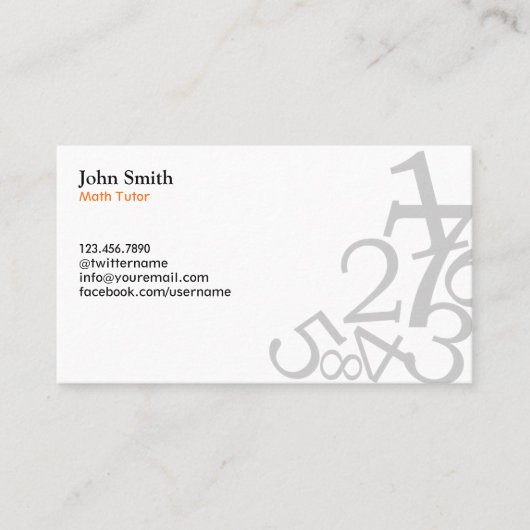 Carte De Visite Math Tutor Nombre simple Enseignant Plain (Devant)