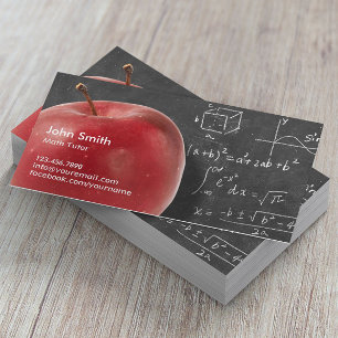 Carte De Visite Math Tutor Professional Red Apple & Chalkboard