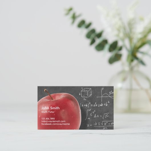 Carte De Visite Math Tutor Professional Red Apple & Chalkboard (Debout devant)