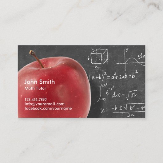 Carte De Visite Math Tutor Professional Red Apple & Chalkboard (Devant)
