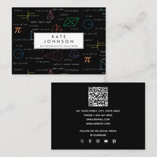 Carte De Visite Mathématiques Enseignant Tuteur Équations Mathémat (Devant / Derrière)