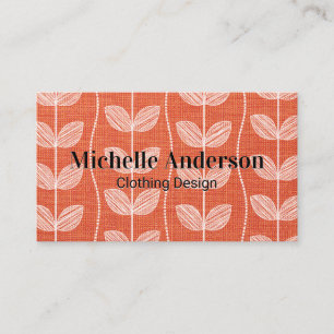 Carte De Visite Matière en tissu orange Motif plante Doodle