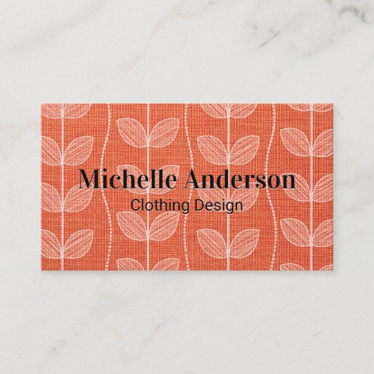Carte De Visite Matière en tissu orange | Motif plante Doodle (Devant)